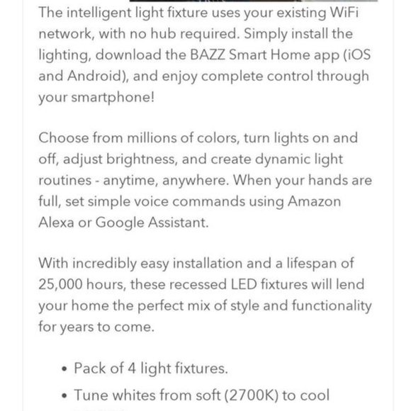 BAZZ 4" Smart Wi-Fi Color + White LED Recessed Light Fixture - Picture 6 of 7